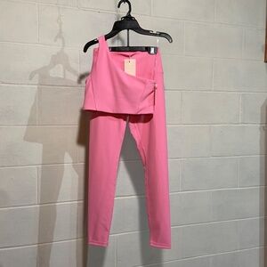 Wilo the Label Women's One Shoulder Bra Legging Set PINK Yoga Sports Workout NWT